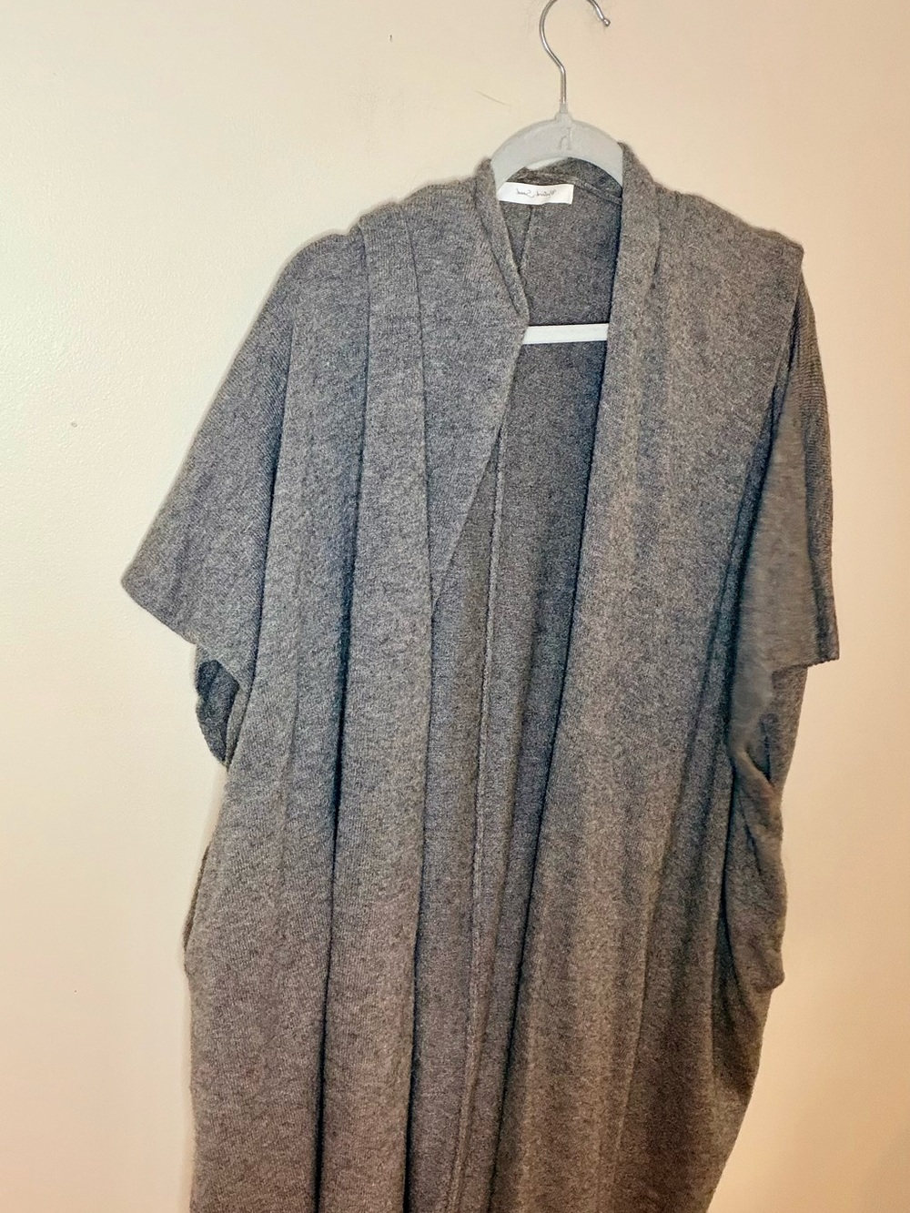 Mustard Seed Grey Open-Front Knit Poncho Cardigan